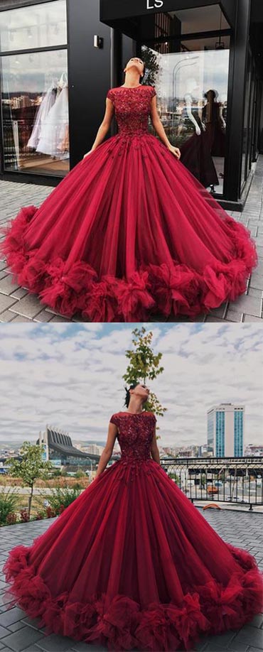 Red Tulle Ball Gown Prom Dress With ...